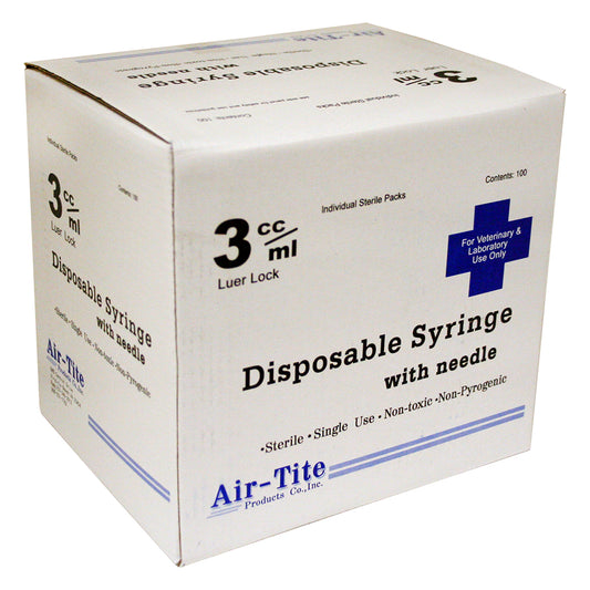 Air-Tite Syringes with Needles 3cc/LL whith 22g X 3/4" 100Count