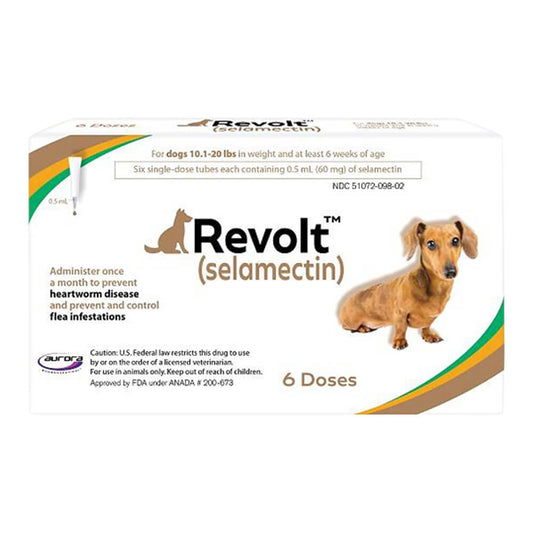 Rx Revolt (selamectina) para perros de 4,6 a 9 kg (10,1 a 20 lbs) paquete de 6