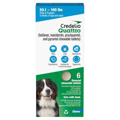Rx Credelio Quattro Chewable Tablets for dogs, 50.1-100lbs 6 chewable tabs