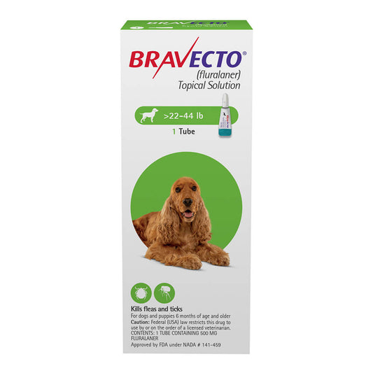 Rx Bravecto top Dog 500mg 22-44lbs x 1 tube