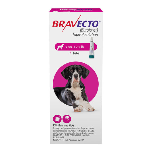 Rx Bravecto top Dog 1400 mg 88-123lbs x 1 tube
