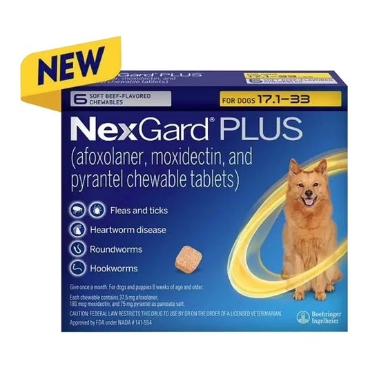 Rx Nexgard Plus، 17.1-33 رطلاً، 6 عبوات