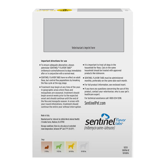 أقراص Rx Sentinel Flavor بوزن 26-50 رطلاً × 6 أقراص