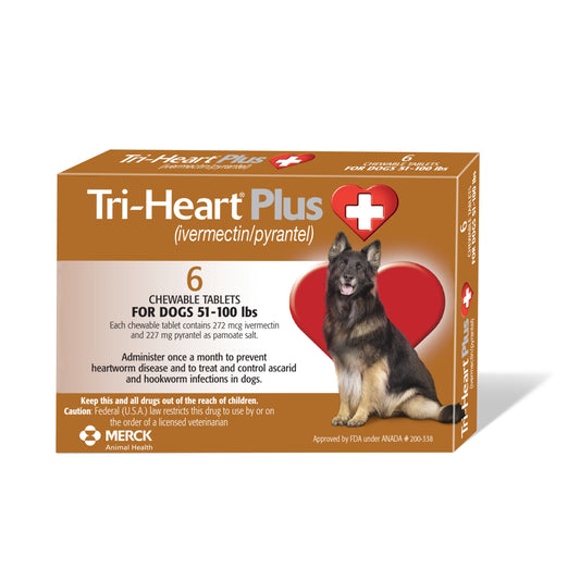 Rx Tri-Heart Plus 51-100lbs (بني) × 6 أقراص
