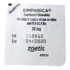 Rx Simparica 20mg للكلاب من وزن 11.1 إلى 22 رطلاً، قرص واحد قابل للمضغ