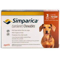 Rx Simparica 11.1-22 رطل × 3 أقراص