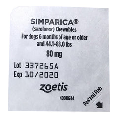 Rx Simparica 80mg للكلاب من وزن 44.1 إلى 88 رطلاً، قرص واحد قابل للمضغ