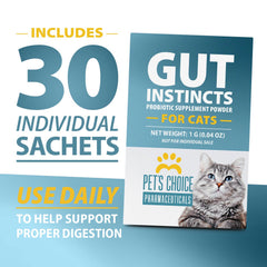 Pet's Choice Gut Instincts Probiotic Supplement Powder Packets for Cats, 30 ct, Veterinary Formulated Cat Probiotics with Vitamins for Gut Health, Digestive Balance, Diarrhea Support, Chicken Flavor