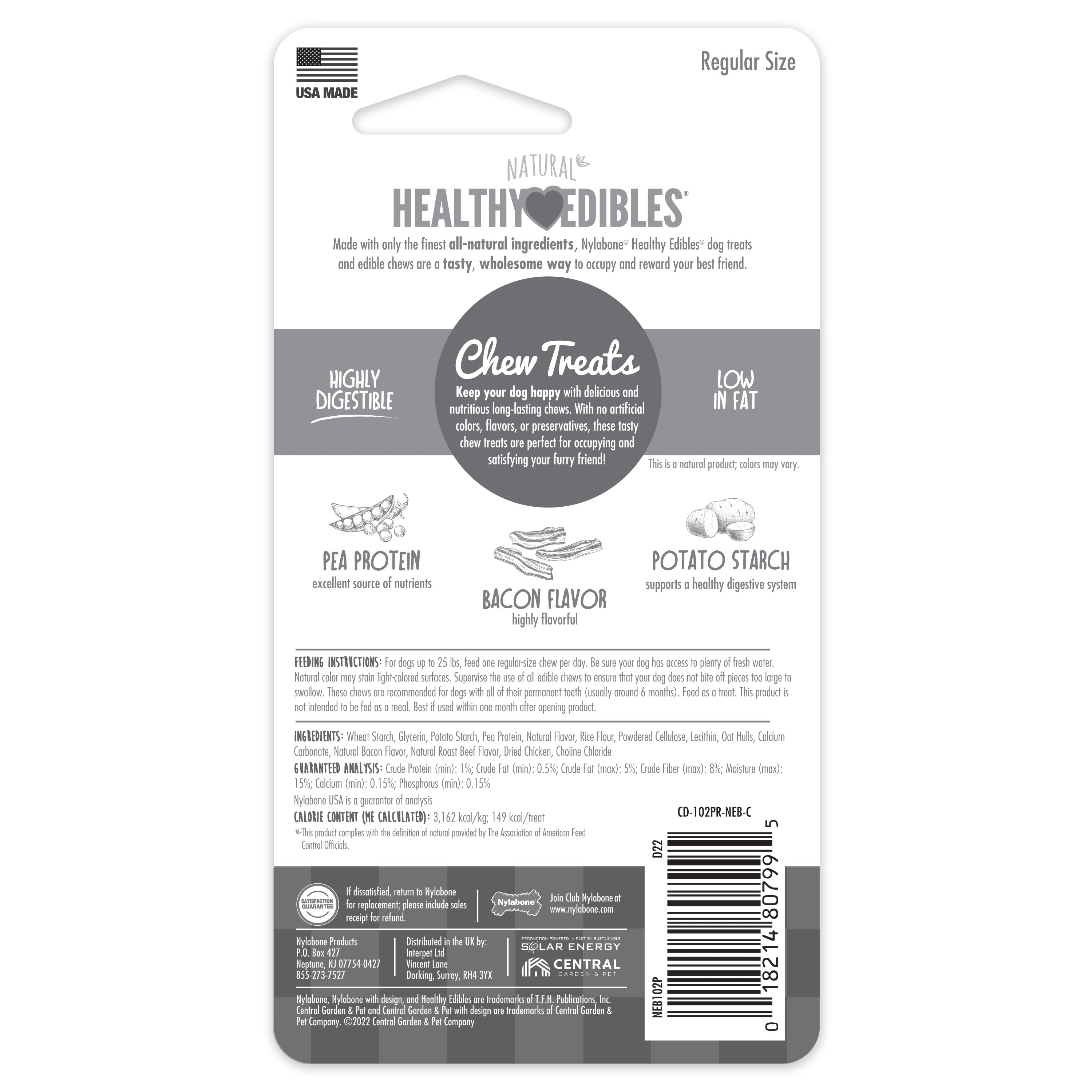 Nylabone Healthy Edibles AllNatural Long Lasting Bacon Chew Treats Bacon, SMall/Regular Up To 25 Ibs. 1 ct