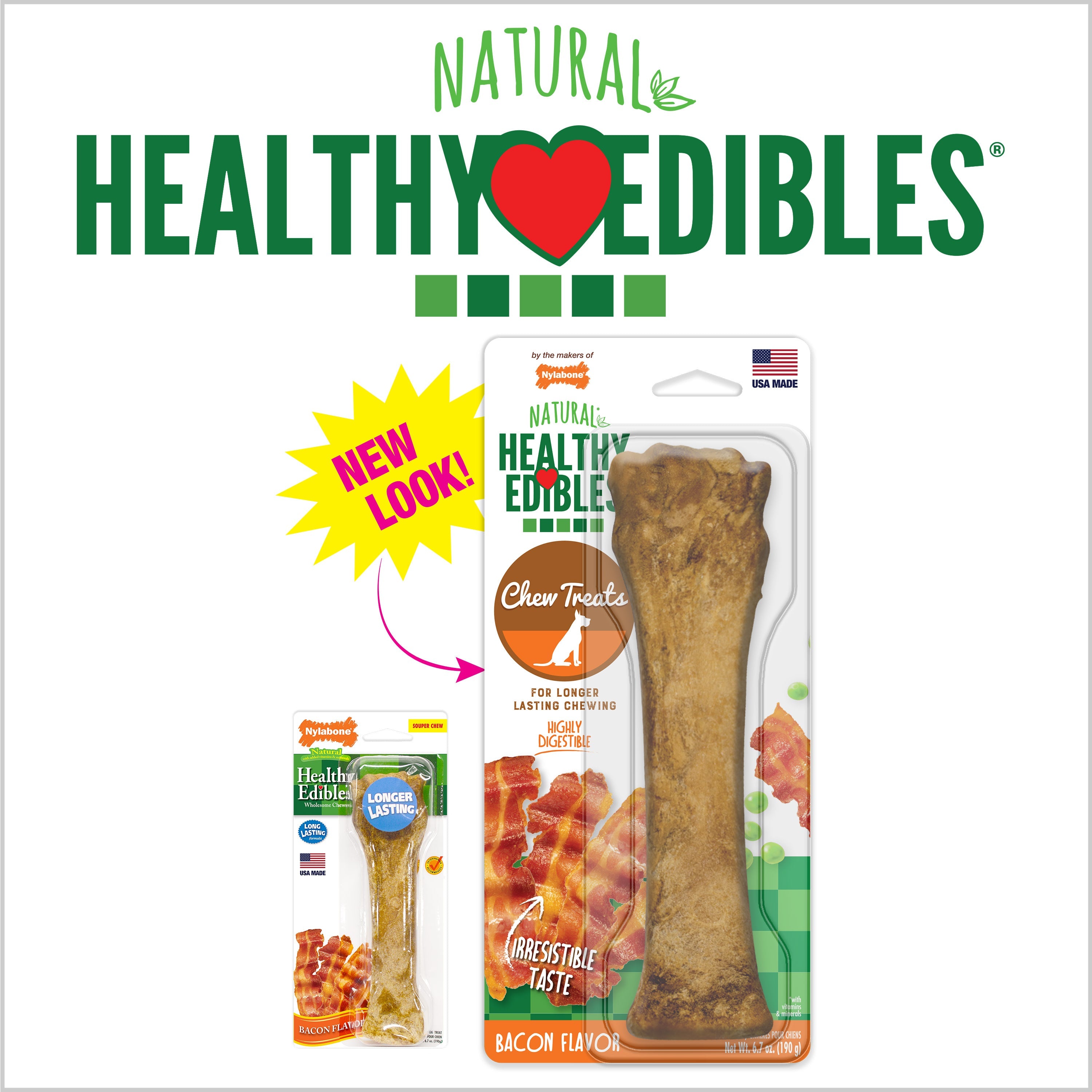 Nylabone Healthy Edibles AllNatural Long Lasting Bacon Chew Treats 1 Count, Souper 50 lb