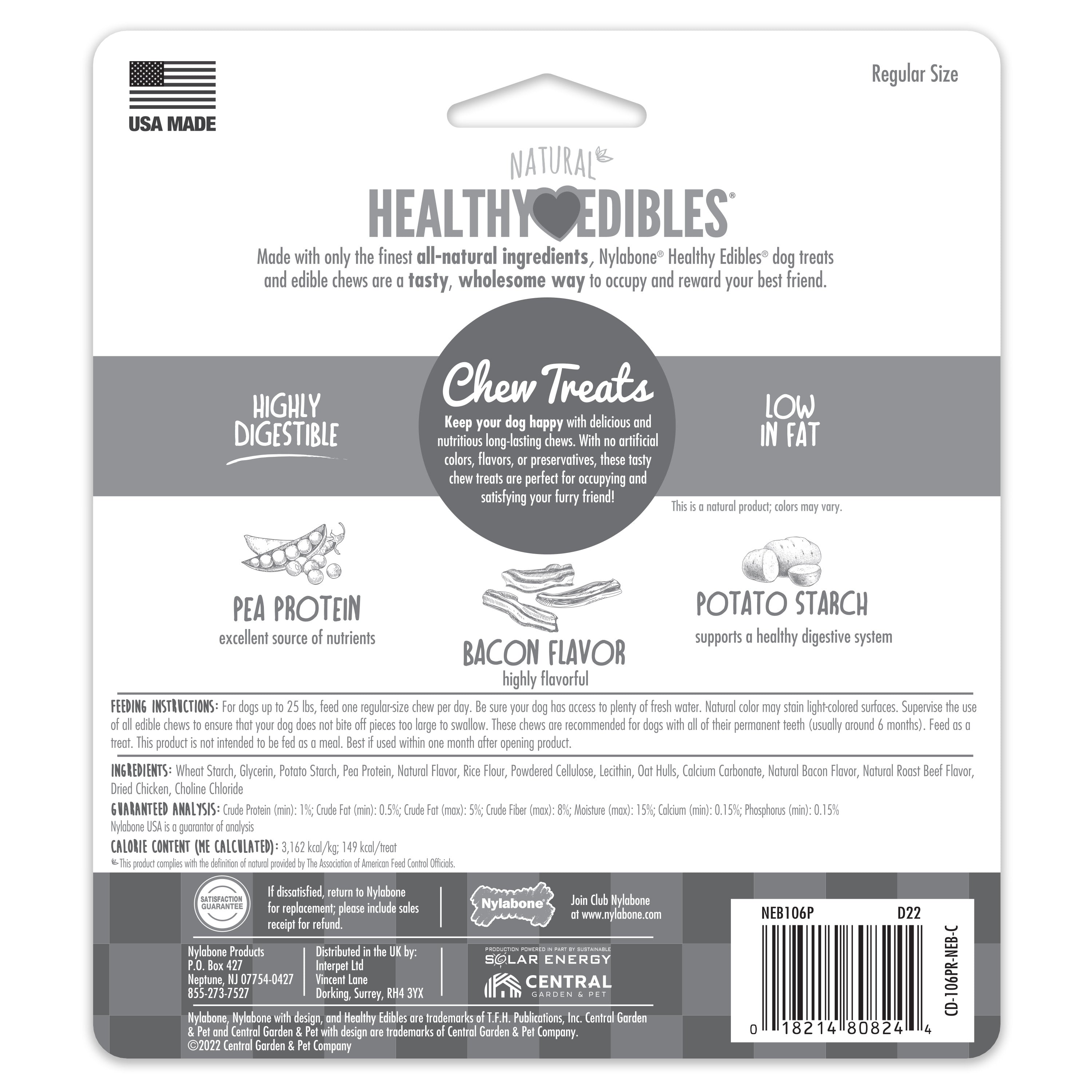 Nylabone Healthy Edibles AllNatural Long Lasting Bacon Chew Treats Bacon, SMall/Regular Up To 25 Ibs. 3 ct