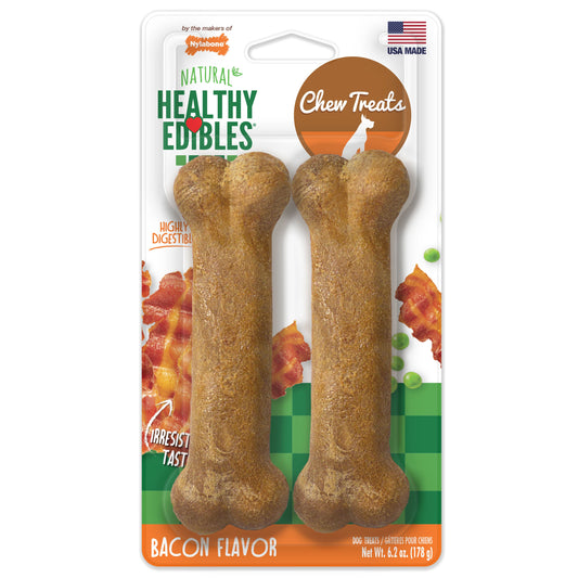 Nylabone Healthy Edibles AllNatural Long Lasting Bacon Chew Treats Bacon, Medium/Wolf Up To 35 Lbs. 2 ct