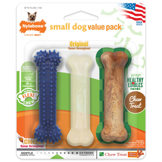 Nylabone Healthy Edibles and Flexi Chew Value Pack Variety, XS/Petite Up To 15 Lbs. 3 ct