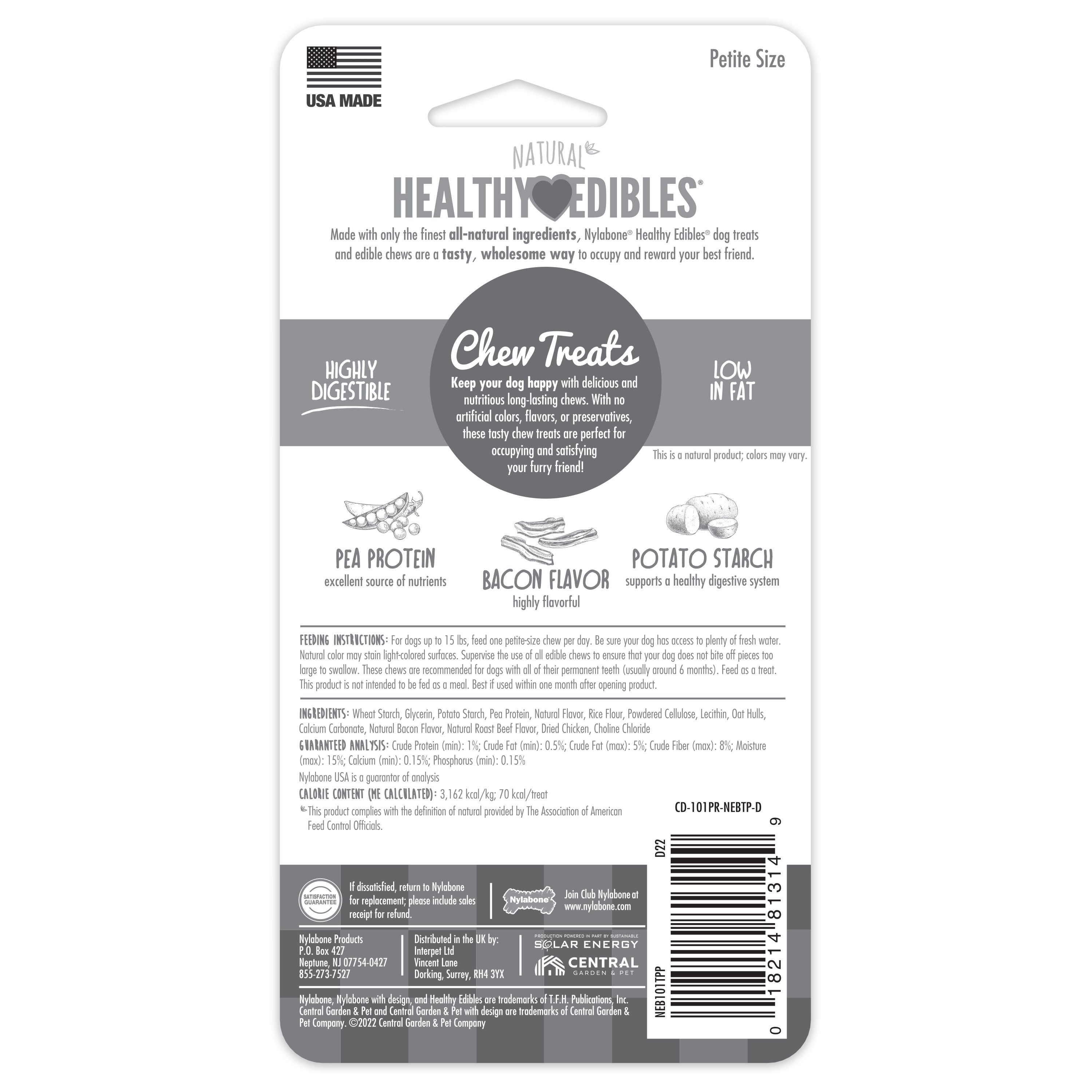 Nylabone Healthy Edibles AllNatural Long Lasting Bacon Chew Treats Bacon, XS/Petite Up To 15 Lbs. 2 ct