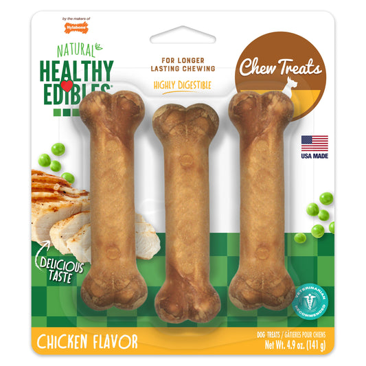 Nylabone Healthy Edibles AllNatural Long Lasting Chicken Dog Chew Treats Chicken, SMall/Regular Up To 25 Ibs. 3 ct