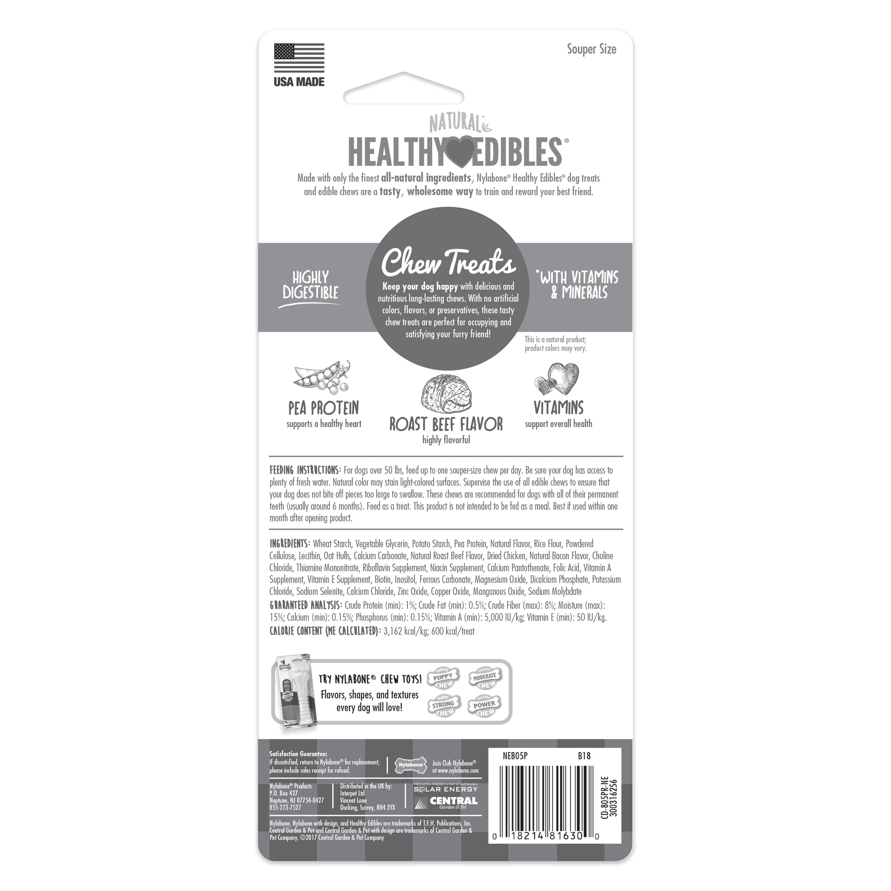 Nylabone Healthy Edibles AllNatural Long Lasting Roast Beef Dog Chew Treats 1 Count, Souper 50 lb