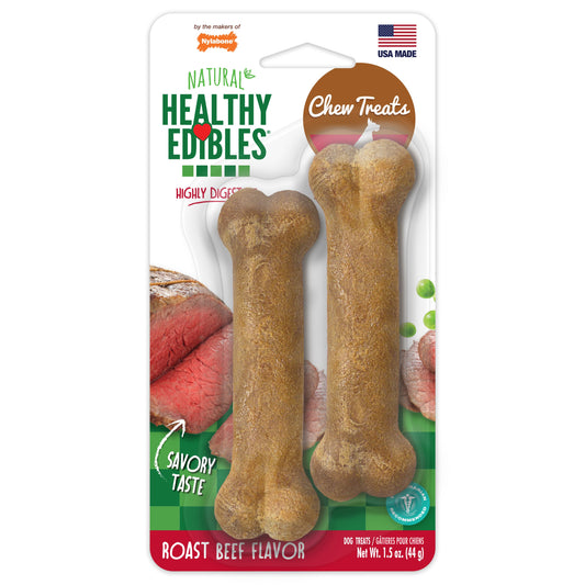 Nylabone Healthy Edibles AllNatural Long Lasting Roast Beef Dog Chew Treats Roast Beef, XS/Petite Up To 15 Lbs. 2 ct
