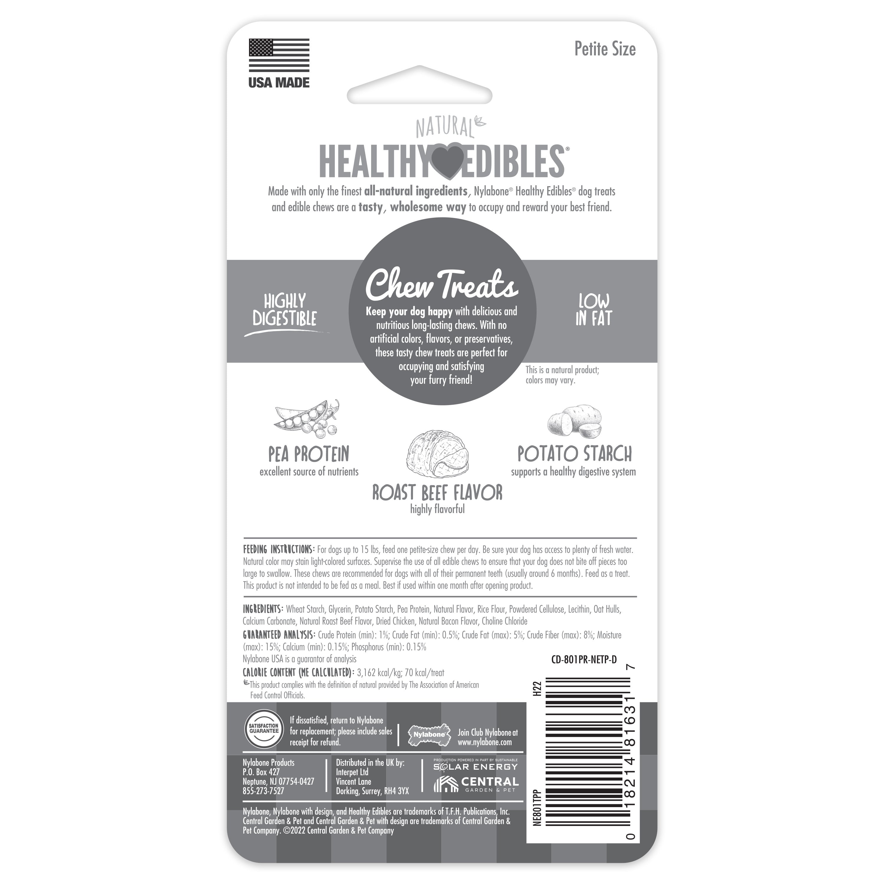 Nylabone Healthy Edibles AllNatural Long Lasting Roast Beef Dog Chew Treats Roast Beef, XS/Petite Up To 15 Lbs. 2 ct