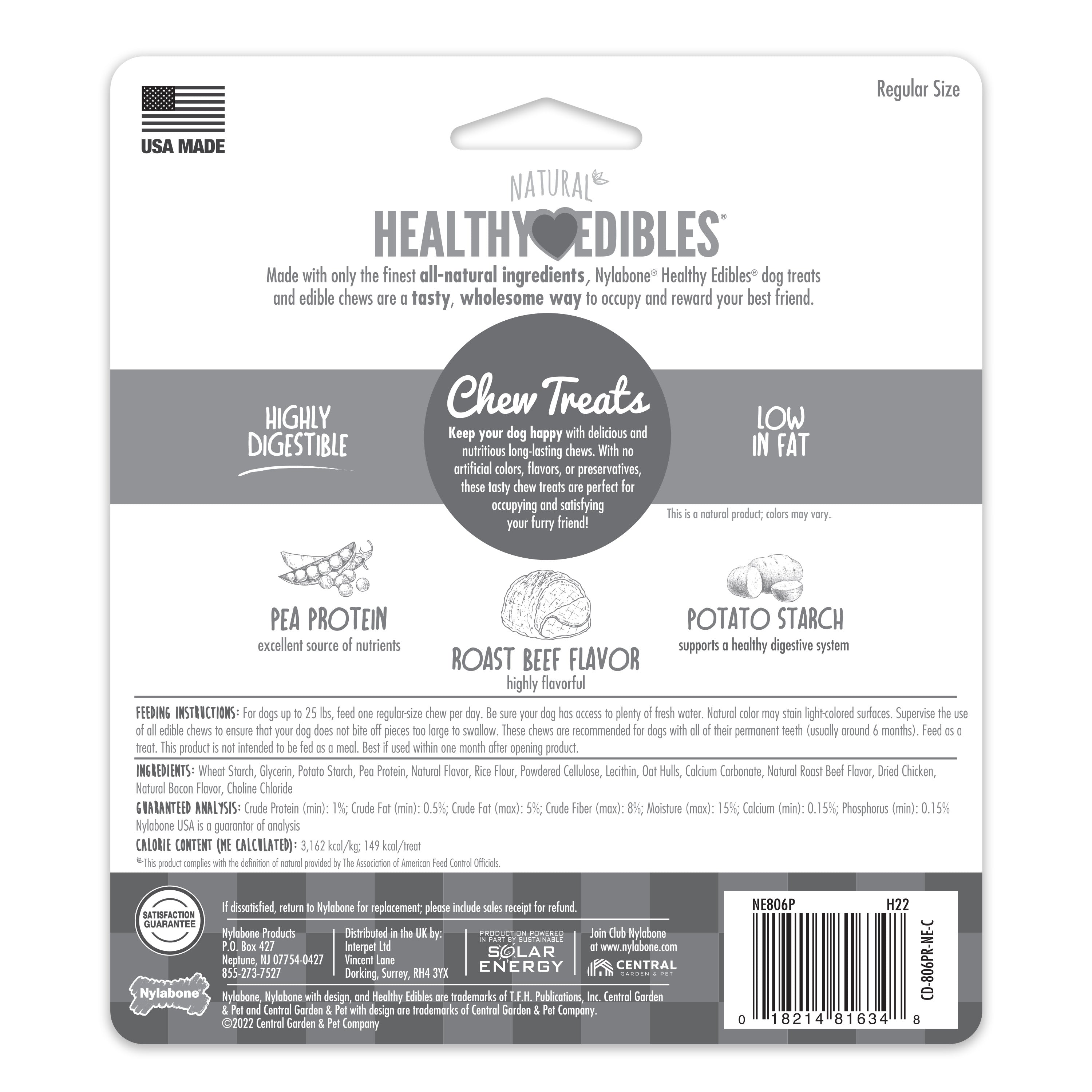 Nylabone Healthy Edibles AllNatural Long Lasting Roast Beef Dog Chew Treats Roast Beef, SMall/Regular Up To 25 Ibs. 3 ct