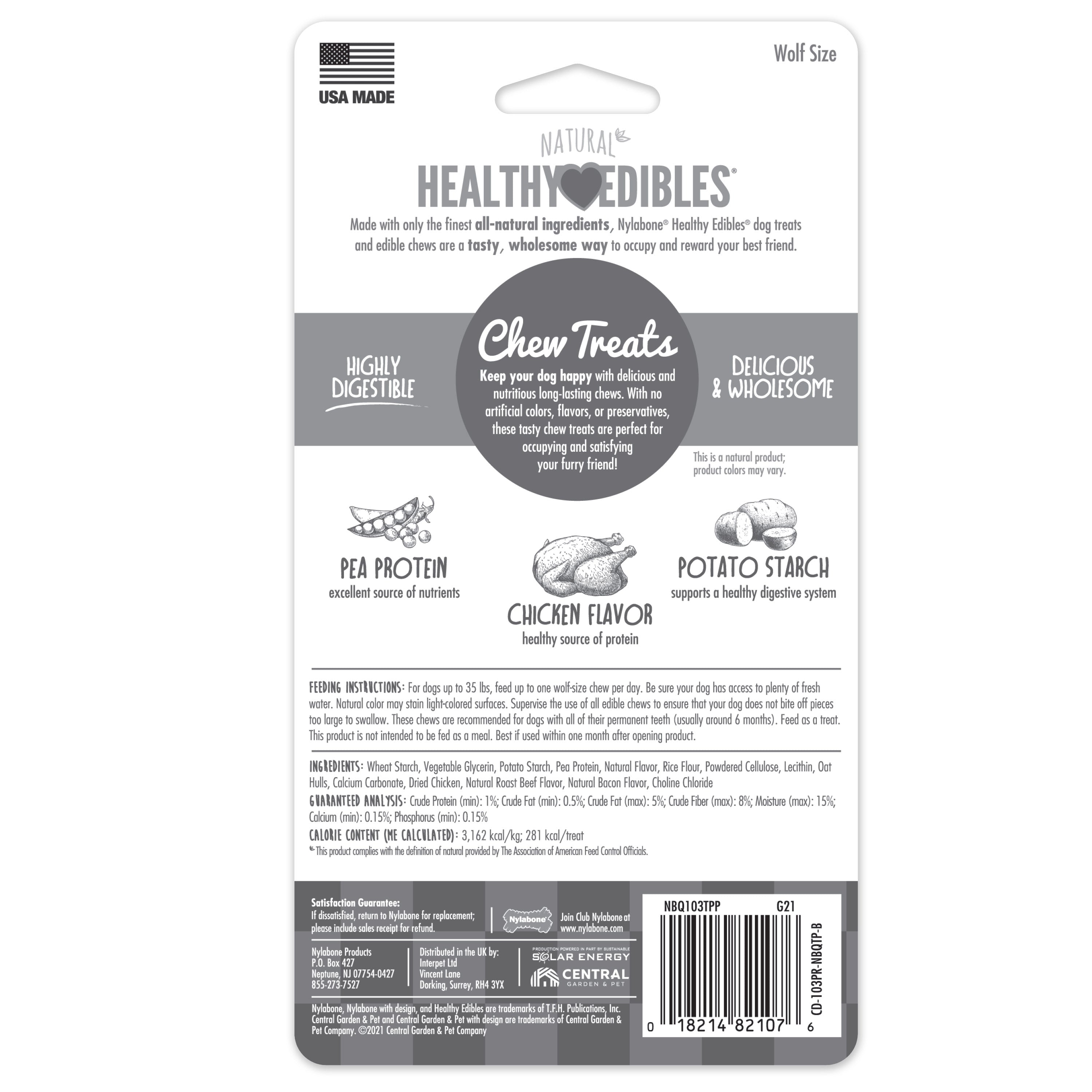 Nylabone Healthy Edibles AllNatural Long Lasting Chicken Dog Chew Treats Chicken, Medium/Wolf Up To 35 Lbs. 2 ct