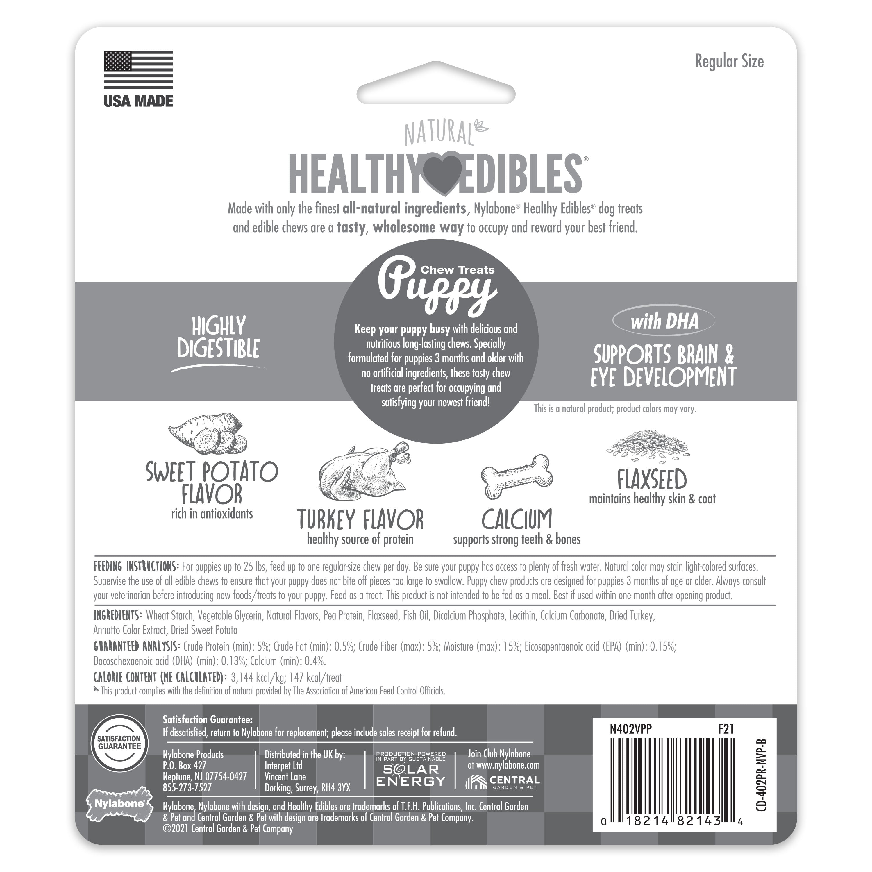 Nylabone Healthy Edibles Puppy Turkey Sweet Potato Dog Chew Treats Turkey Sweet Potato, SMall/Regular Up To 25 Ibs. 3 ct