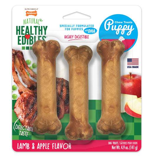 Nylabone Healthy Edibles Puppy AnimalShaped Lamb Apple Dog Chew Treats Lamb Apple, SMall/Regular Up To 25 Ibs. 3 ct