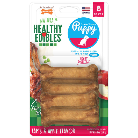Nylabone Healthy Edibles Puppy AnimalShaped Lamb Apple Dog Chew Treats Lamb Apple, XS/Petite Up To 15 Lbs. 8 ct