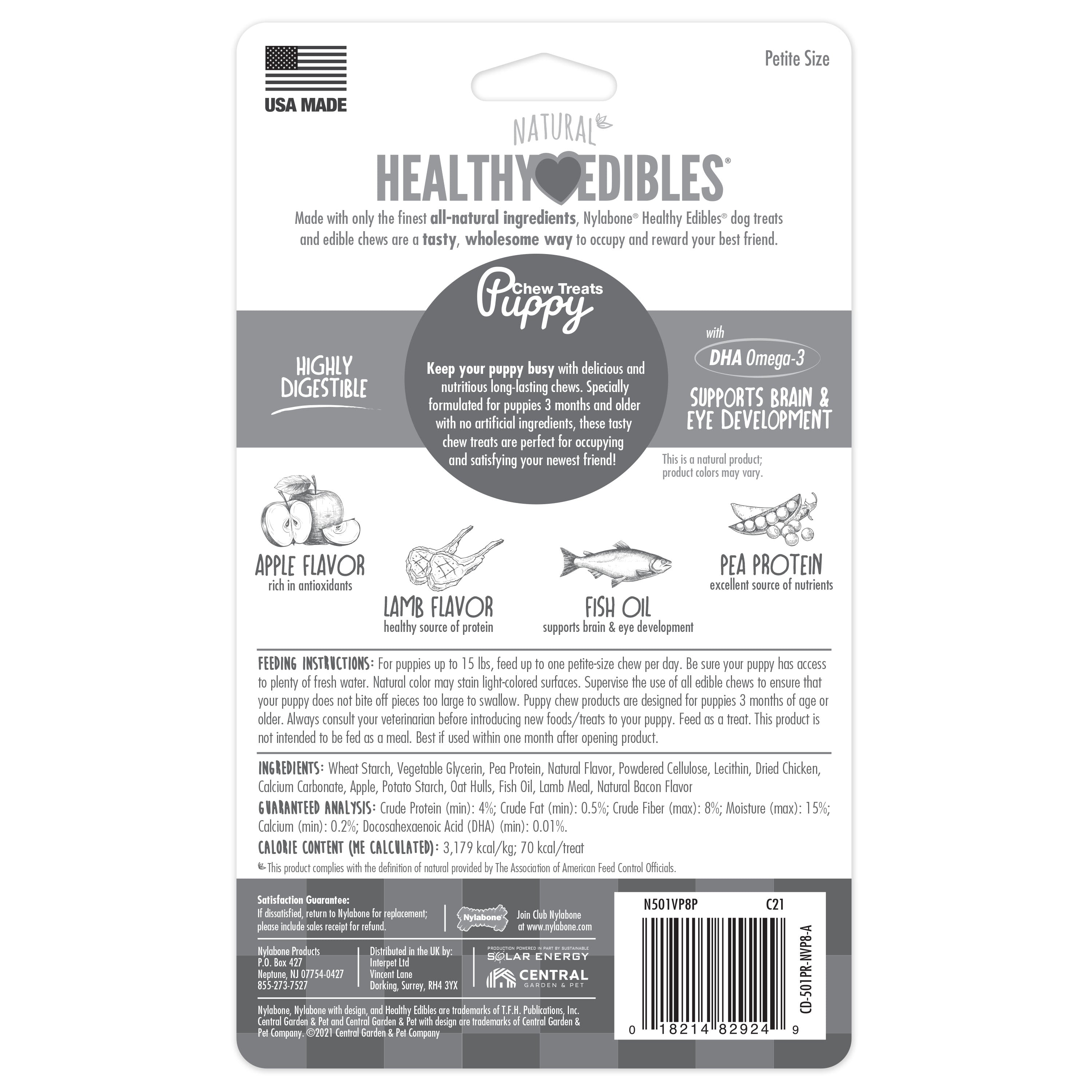 Nylabone Healthy Edibles Puppy AnimalShaped Lamb Apple Dog Chew Treats Lamb Apple, XS/Petite Up To 15 Lbs. 8 ct
