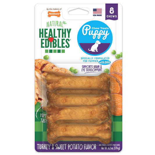 Nylabone Healthy Edibles Puppy Turkey Sweet Potato Dog Chew Treats Turkey Sweet Potato, XS/Petite Up To 15 Lbs. 8 ct