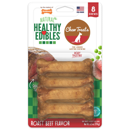 Nylabone Healthy Edibles AllNatural Long Lasting Roast Beef Dog Chew Treats Roast Beef, XS/Petite Up To 15 Lbs. 8 ct