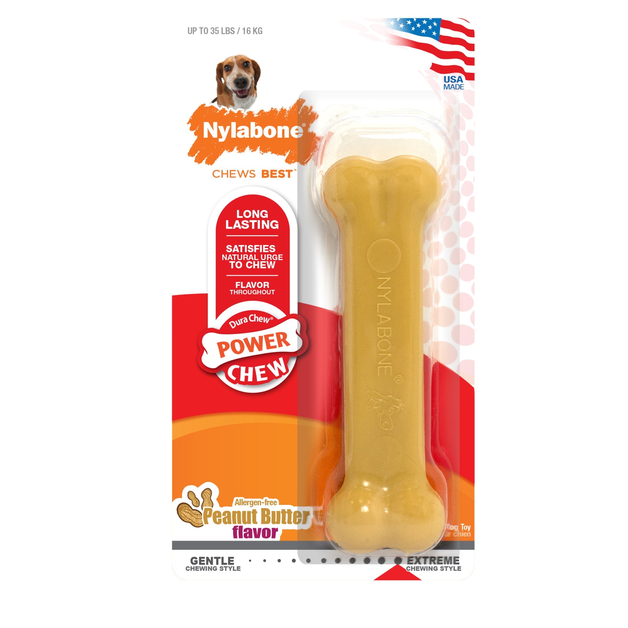 Nylabone Power Chew Dog Toy Peanut Butter 1ea/Medium/Wolf - Up To 35 lb