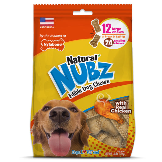 Nylabone Natural Nubz Chicken Dog Treats Chicken, Large 30 Lbs. 12 ct