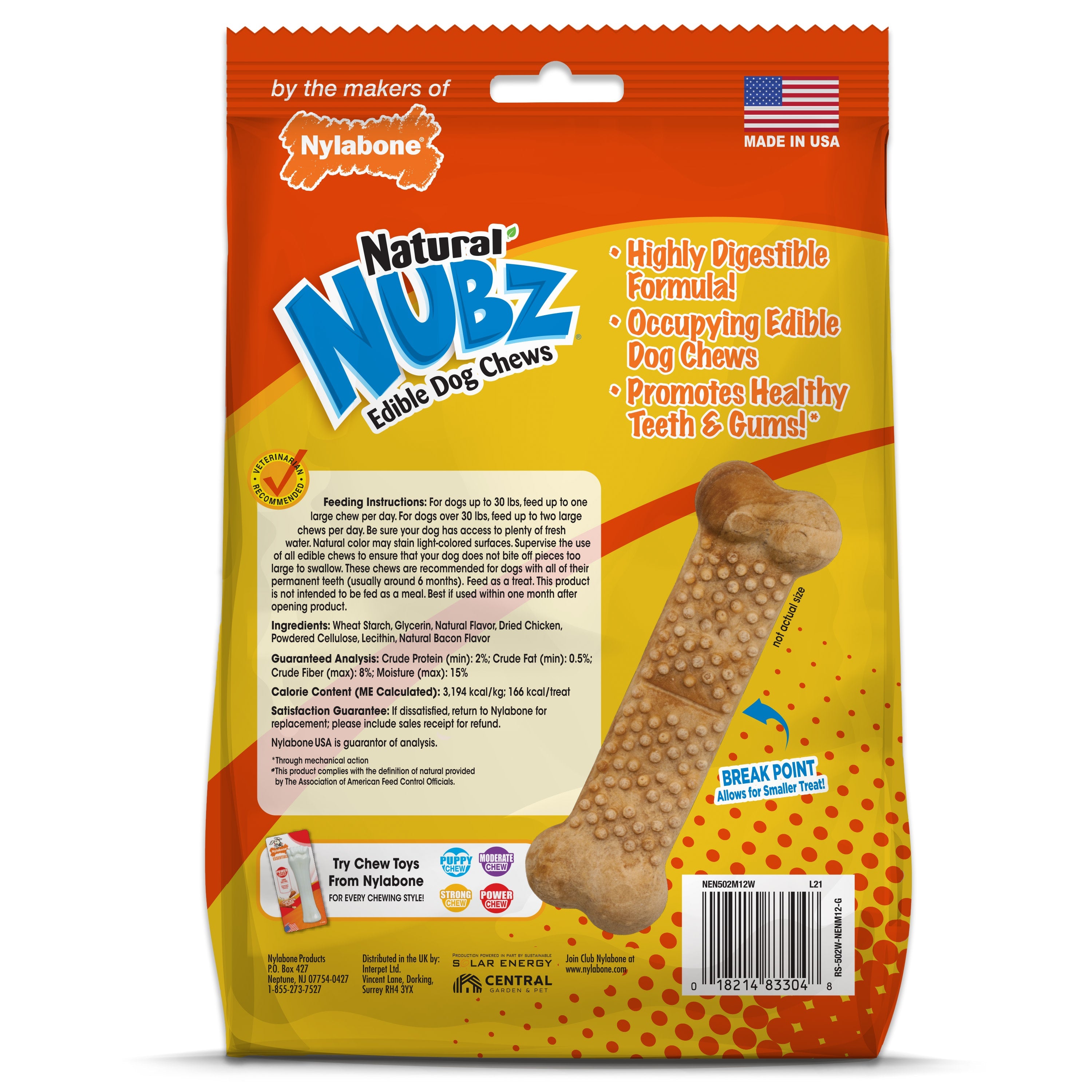 Nylabone Natural Nubz Chicken Dog Treats Chicken, Large 30 Lbs. 12 ct