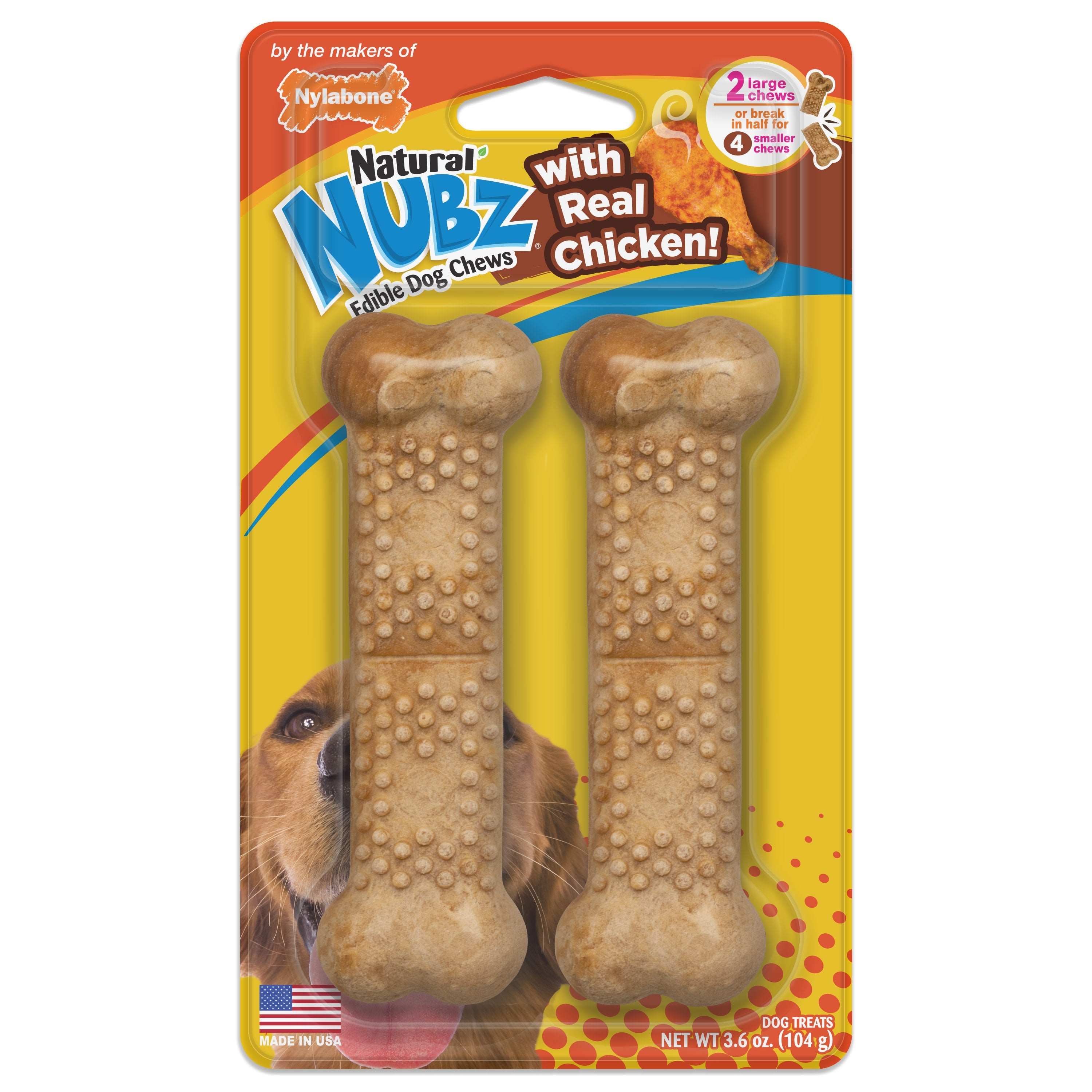 Nylabone Natural Nubz Chicken Dog Treats Chicken, Large 30 Lbs. 2 ct