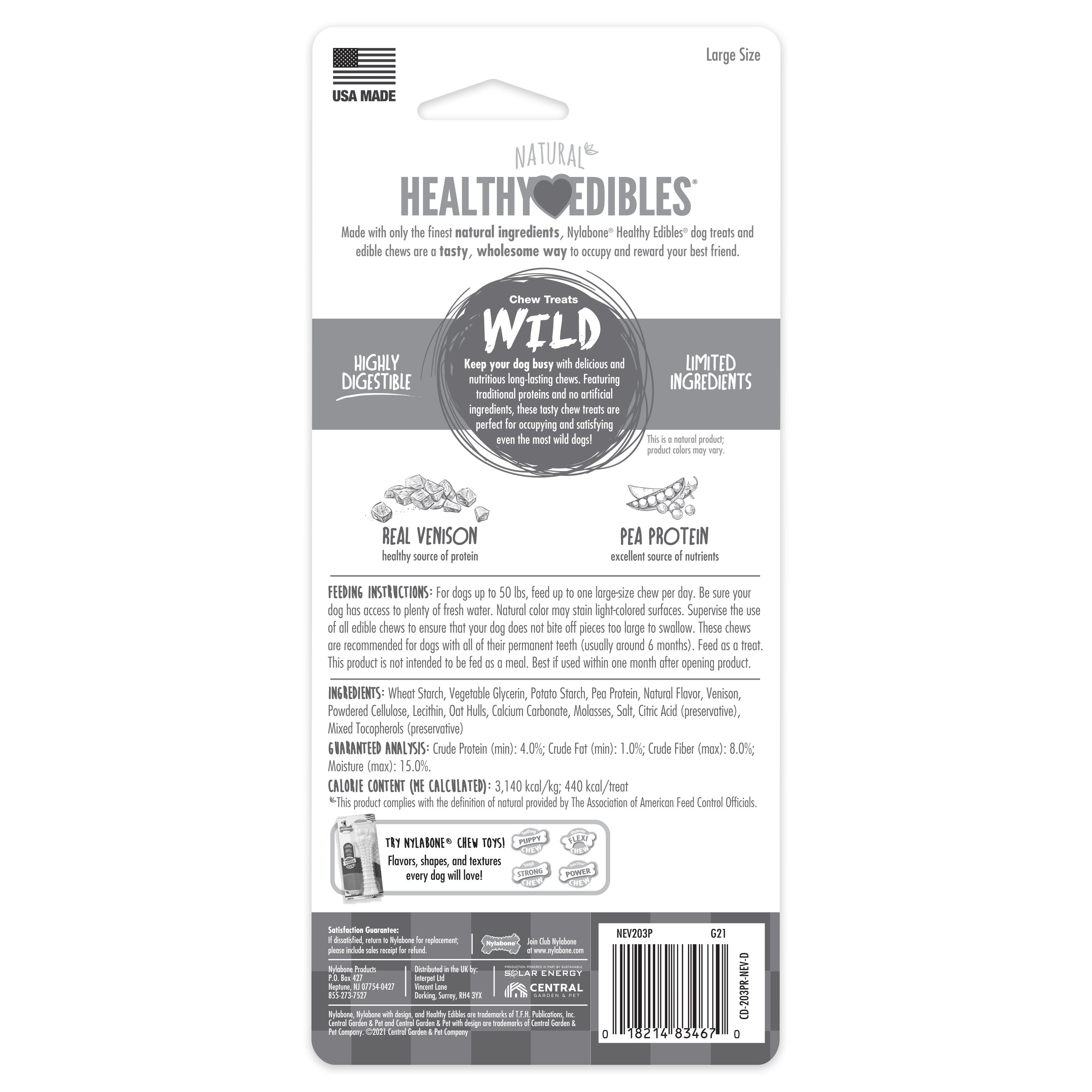 Nylabone Healthy Edibles WILD Natural Long Lasting Venison Dog Chew Treats Venison, Large/Giant Up To 50 Lbs. 1 ct