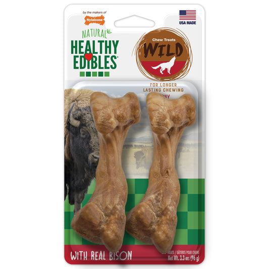 Nylabone Healthy Edibles WILD Natural Long Lasting Bison Dog Chew Treats Bison, Medium/Wolf Up To 35 Lbs. 2 ct