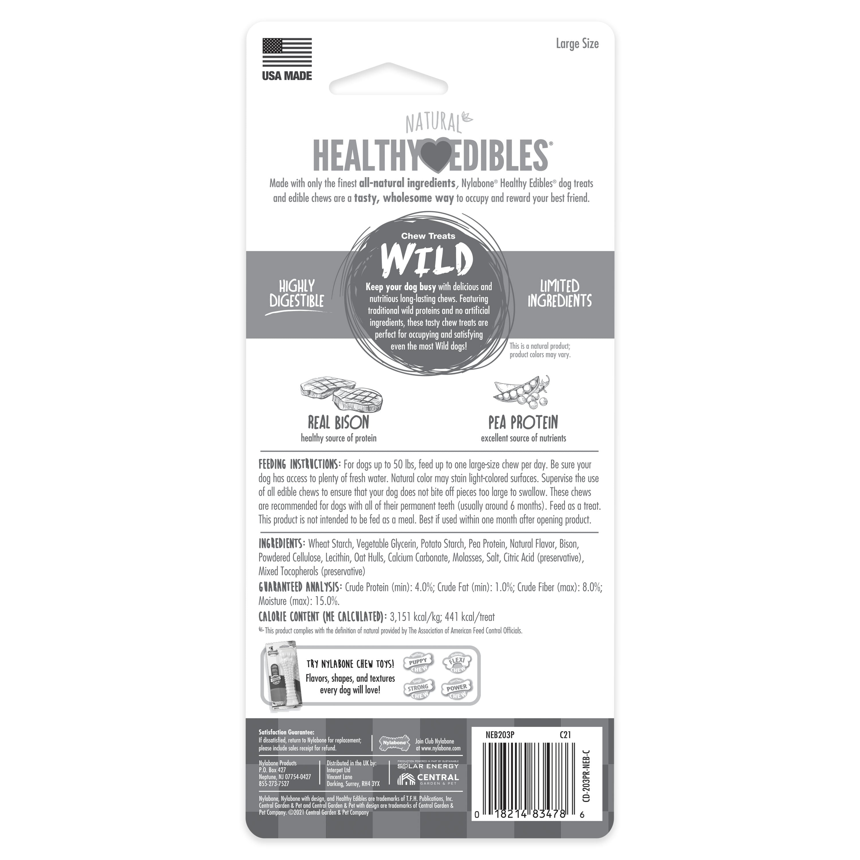 Nylabone Healthy Edibles WILD Natural Long Lasting Bison Dog Chew Treats Bison, Large/Giant Up To 50 Lbs. 1 ct