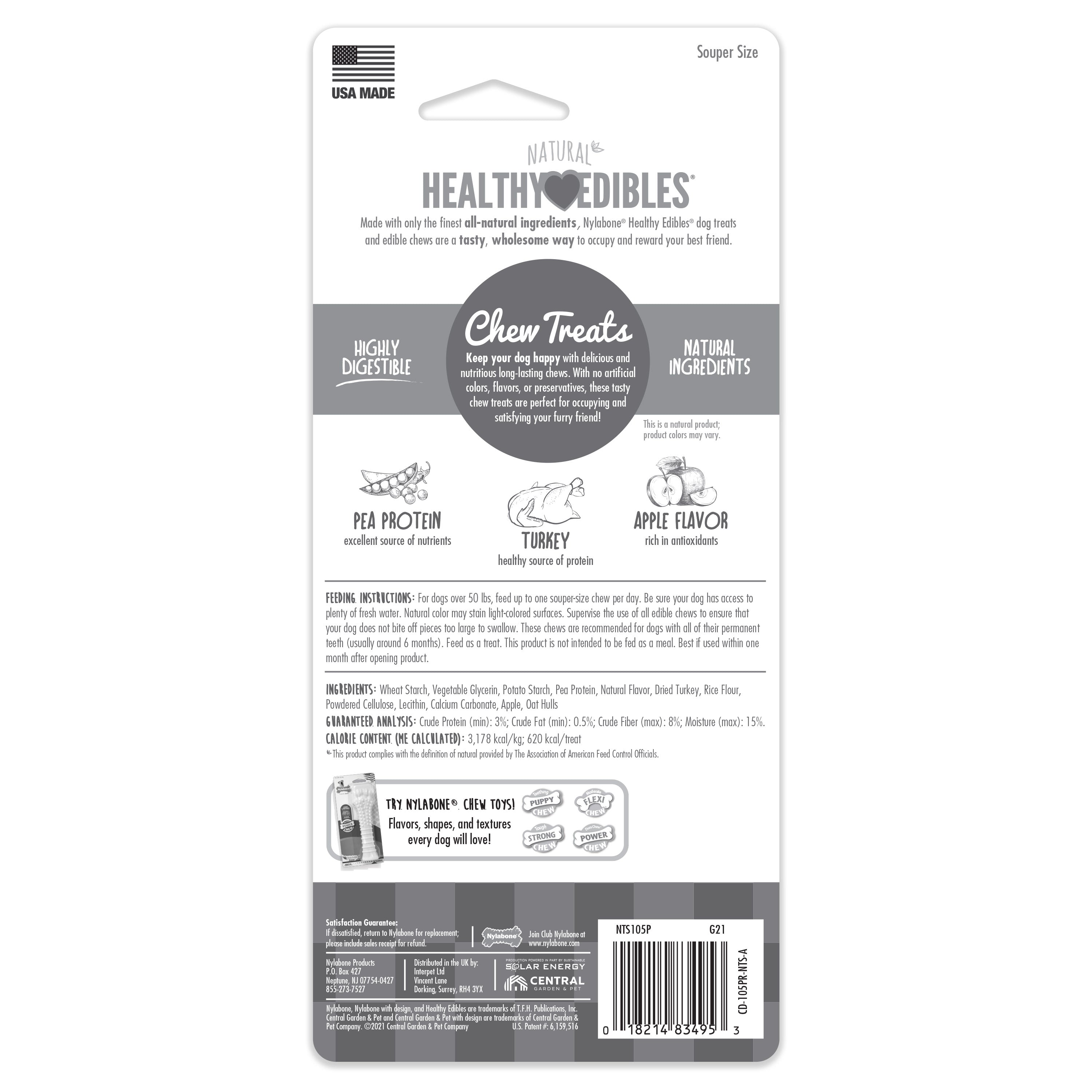 Nylabone Healthy Edibles AllNatural Long Lasting Turkey Apple Dog Chew Treats Turkey Apple, XL/Souper 50 Lbs. 1 ct