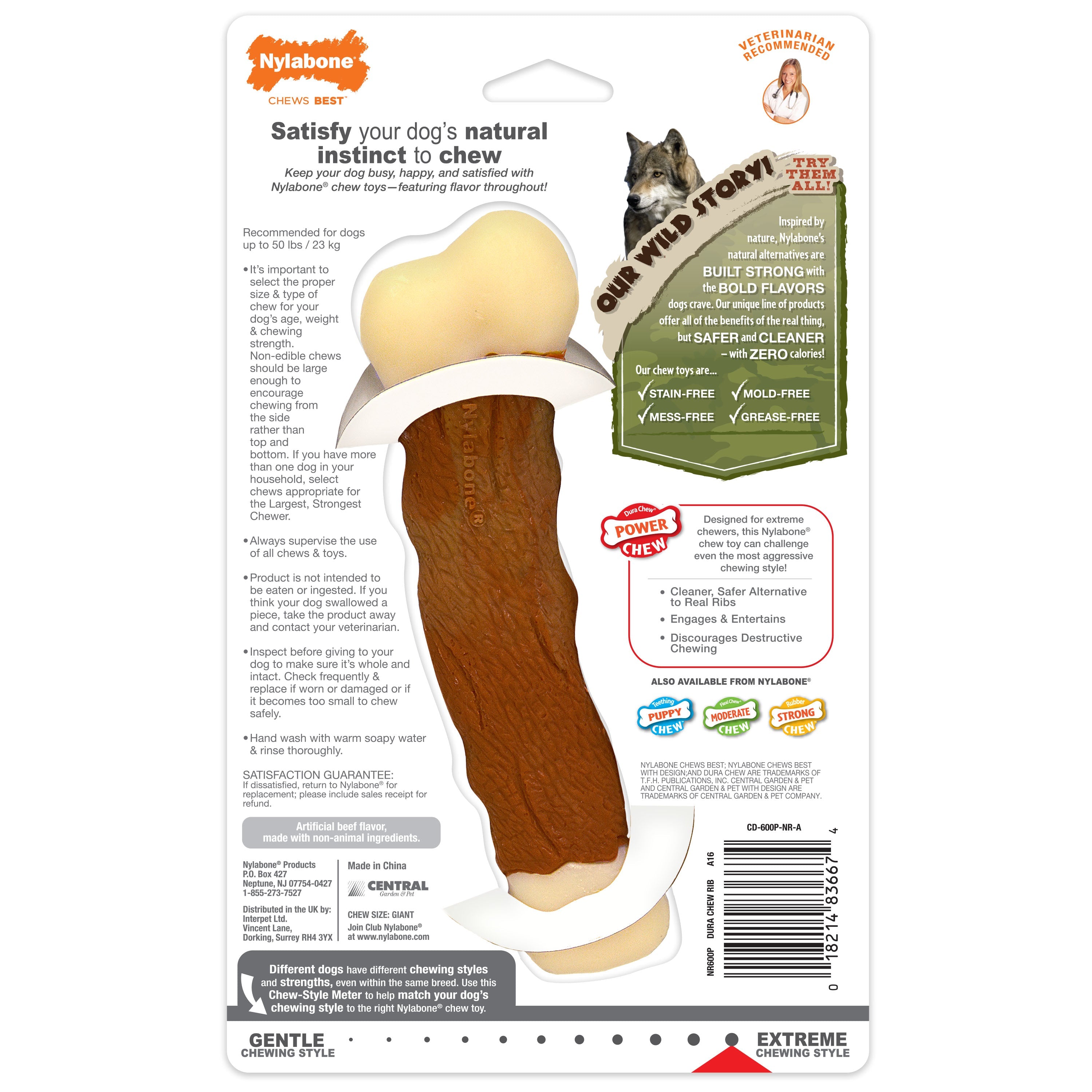 Nylabone Power Chew Marrow Bone Alternative Dog Chew Toy Beef 1ea/Large/Giant - Up To 50 lb