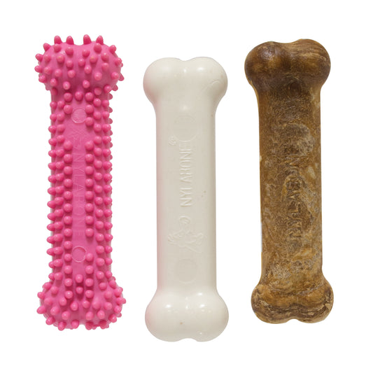 Nylabone Puppy Chew Variety Toy Treat Triple Pack Chicken Lamb Starter Kit, SMall/Regular Up To 25 Ibs.