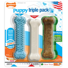 Nylabone Puppy Chew Variety Toy Treat Triple Pack 3 count, SMall/Regular Up To 25 Ibs.