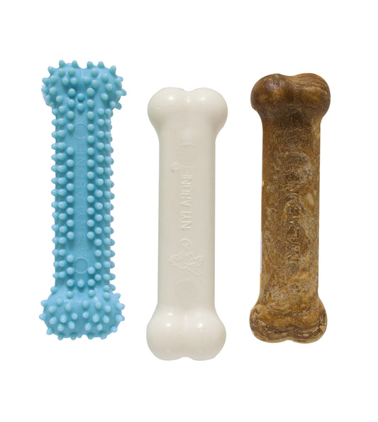 Nylabone Puppy Chew Variety Toy Treat Triple Pack 3 count, SMall/Regular Up To 25 Ibs.