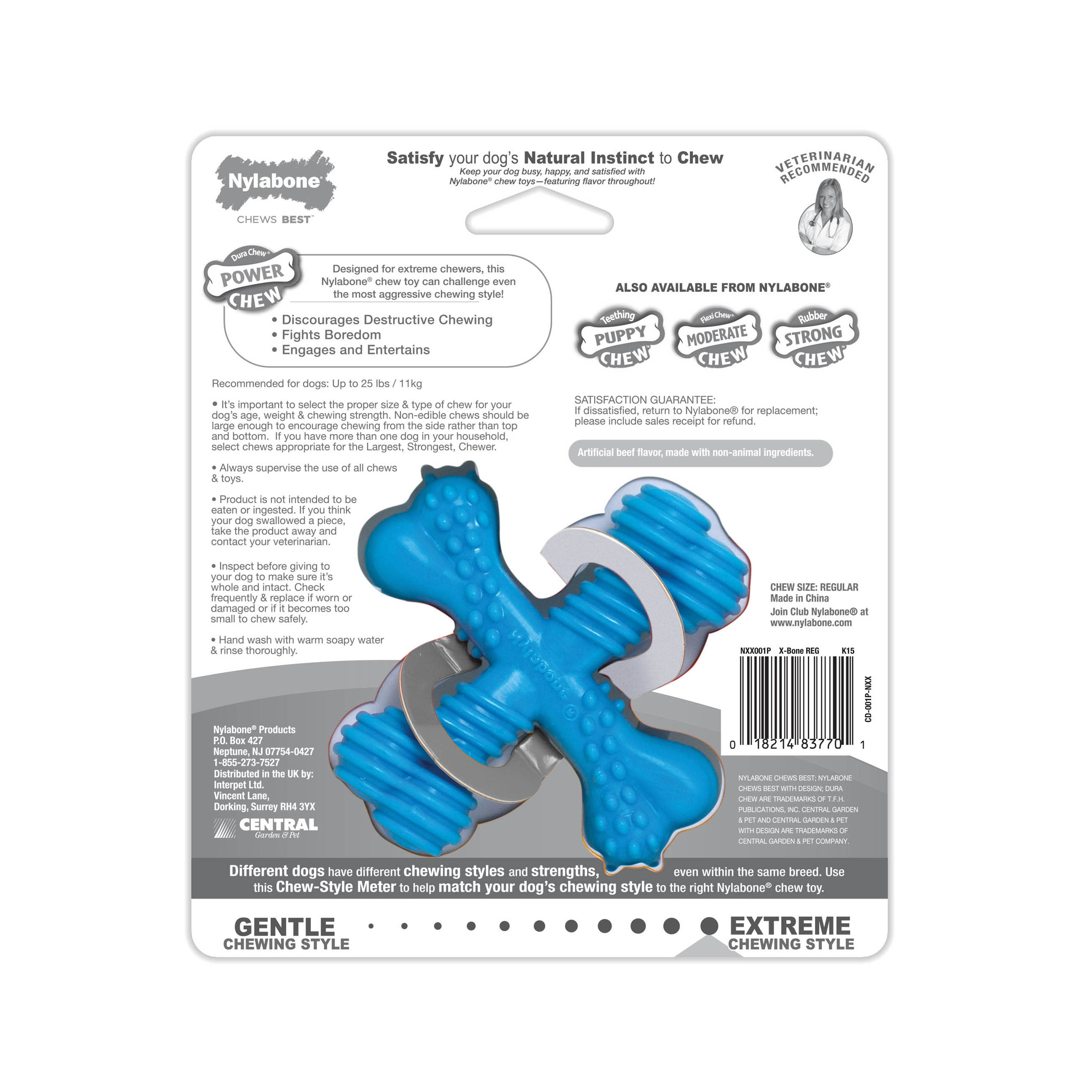 Nylabone Comfort Hold X Bone Power Chew Durable Dog Toy Beef 1ea/SMall/Regular - Up To 25 Ibs.