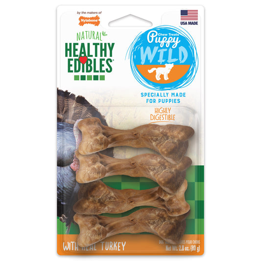 Nylabone Healthy Edibles WILD Puppy Natural Long Lasting Turkey Dog Chew Treats Turkey, SMall/Regular Up To 25 Ibs. 4 ct