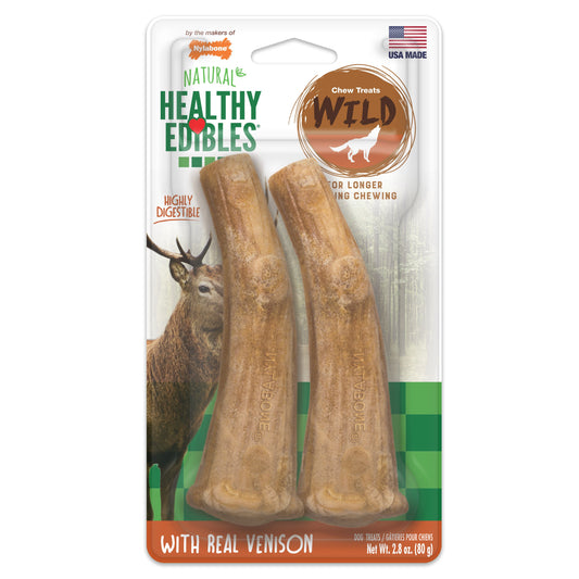 Nylabone Healthy Edibles WILD Antler Natural Long Lasting Dog Chew Treats Venison, Large/Giant Up To 50 Lbs. 2 ct