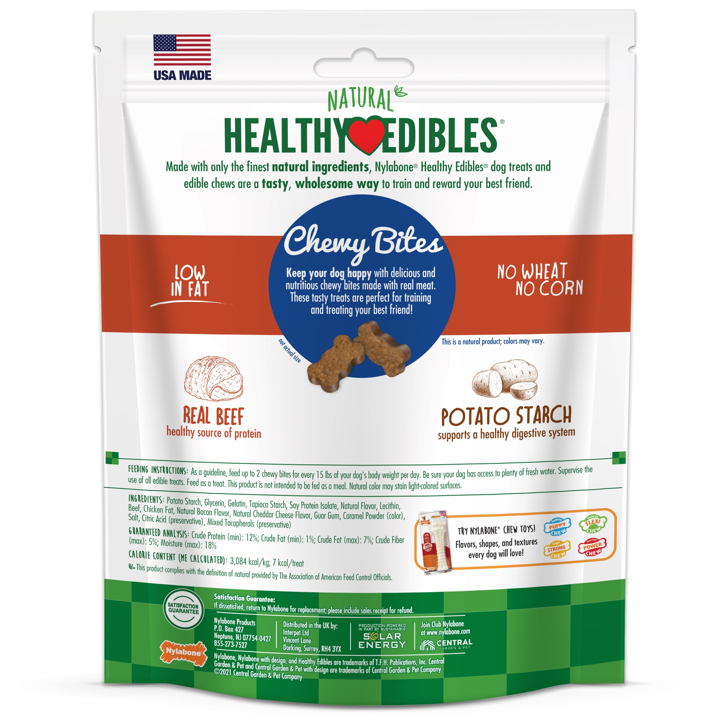 Nylabone Healthy Edibles Chewy Bites Soft Dog Treats Beef Cheese, 6 oz 1 ct