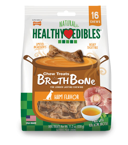 Nylabone Healthy Edibles Broth Bone Natural Dog Treats 16 count, Regular Up To 25 Ibs.