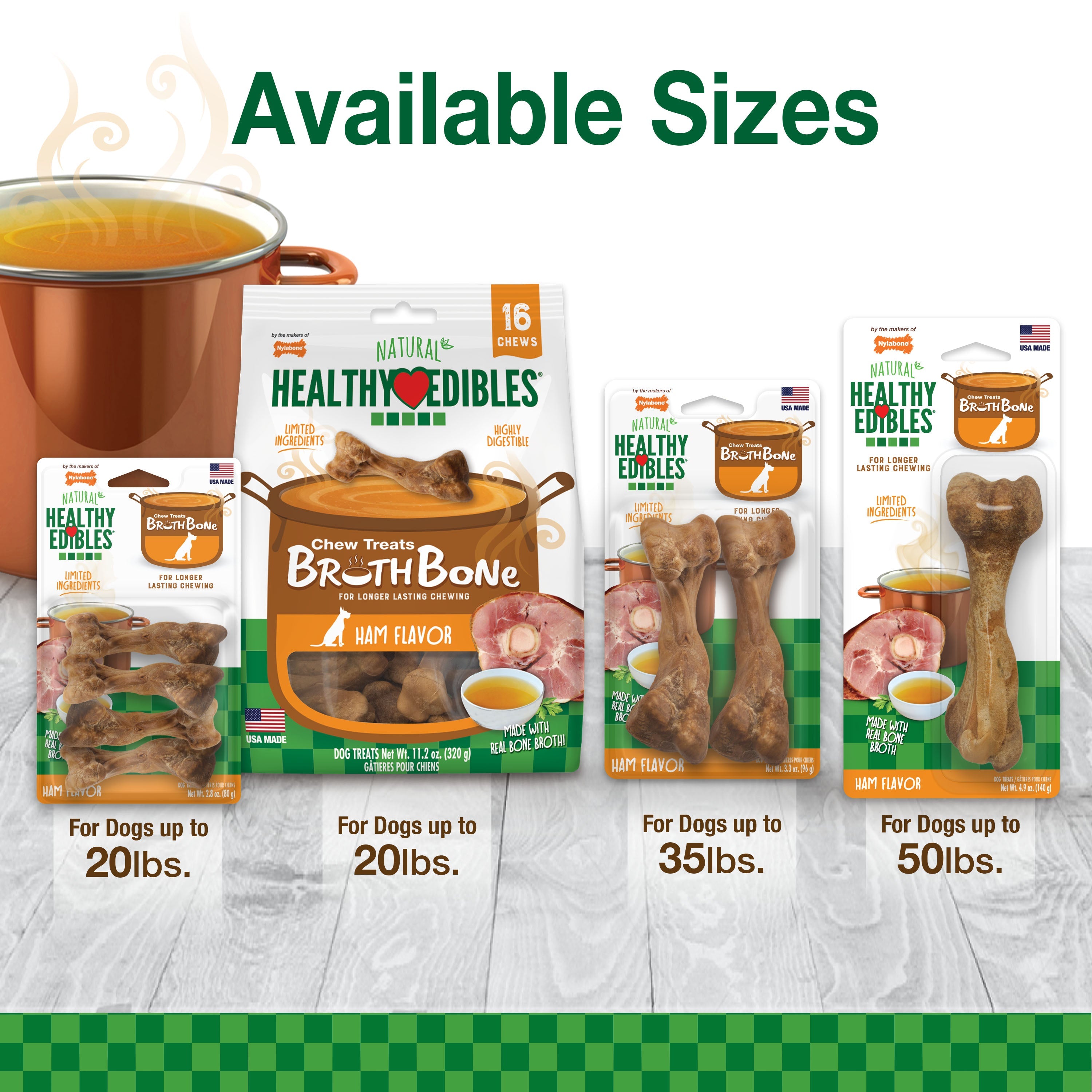 Nylabone Healthy Edibles Broth Bone All Natural Dog Treats Made With Real Bone Broth 4 Count Small/Regular - Up To 25 Lb