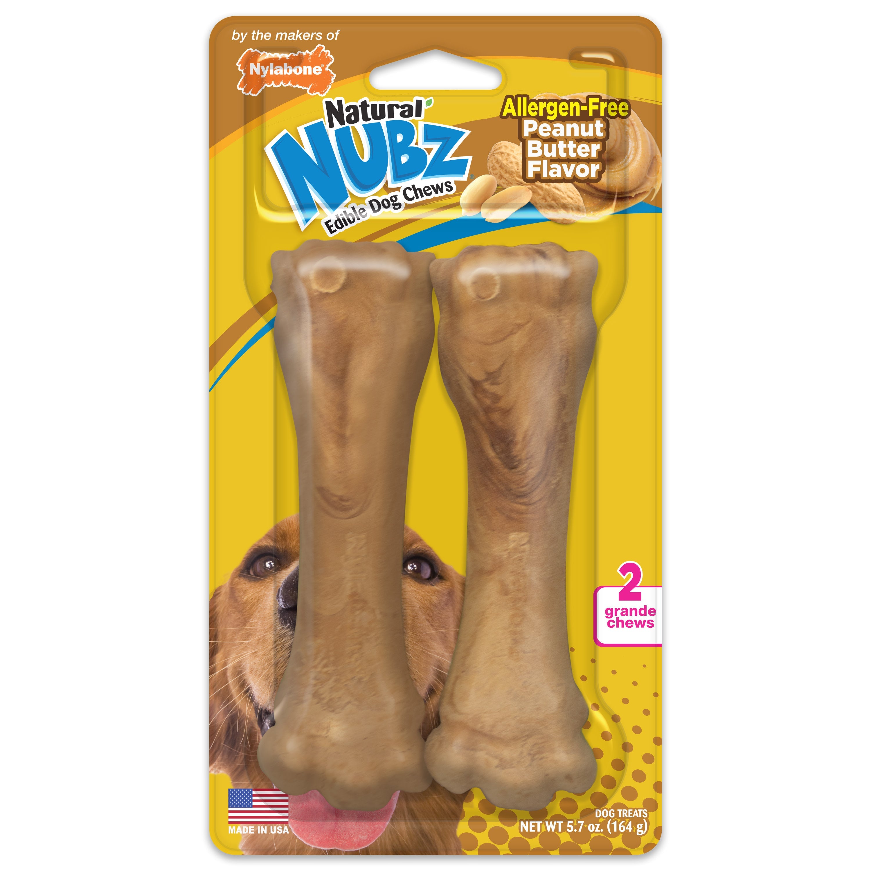 Nylabone Natural Nubz Dog Treats, AllergenFree Peanut Butter Peanut Butter, Jumbo Up To 50 Lbs. 2 ct