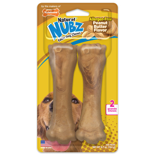 Nylabone Natural Nubz Dog Treats, AllergenFree Peanut Butter Peanut Butter, Jumbo Up To 50 Lbs. 2 ct
